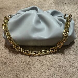 Elegant Gray Clutch with Gold Chain